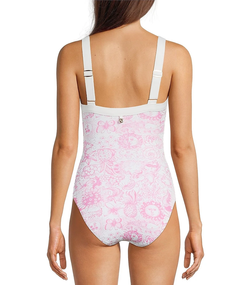 Lilly Pulitzer Keon Lil Fleur De Lilly Print Shirred One Piece Swimsuit