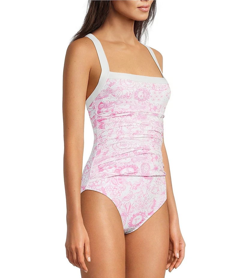 Lilly Pulitzer Keon Lil Fleur De Lilly Print Shirred One Piece Swimsuit