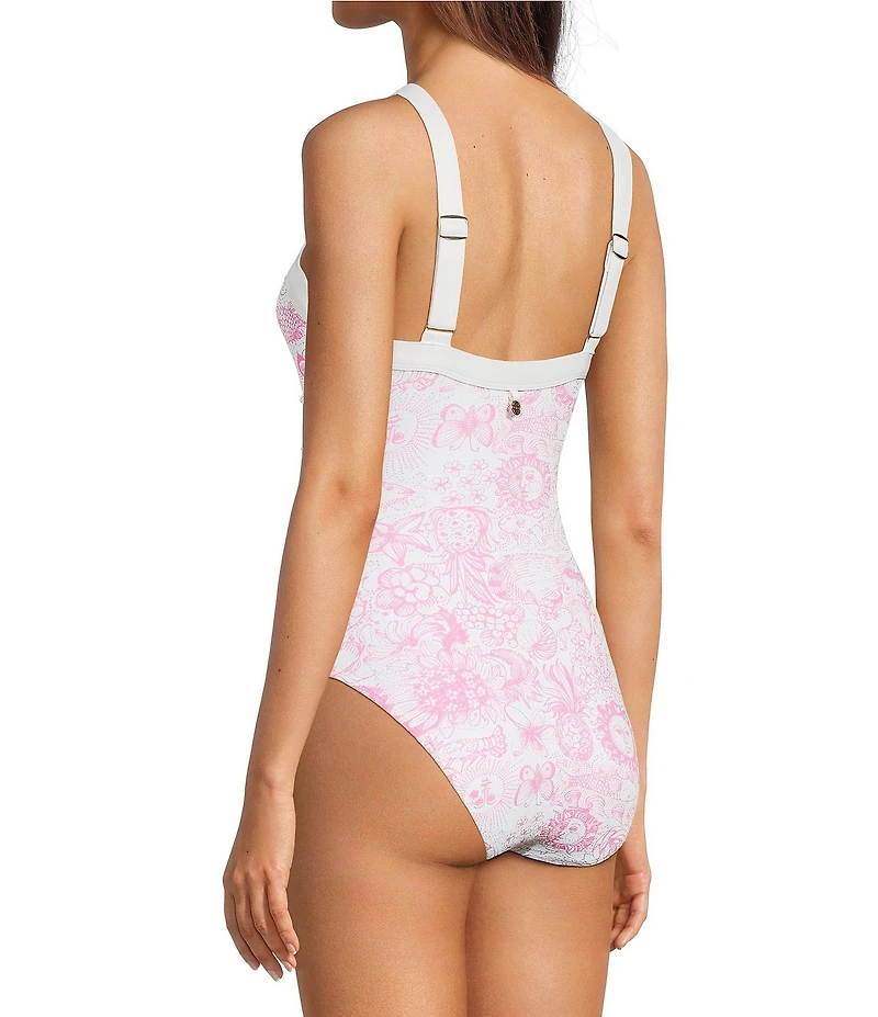 Lilly Pulitzer Keon Lil Fleur De Lilly Print Shirred One Piece Swimsuit
