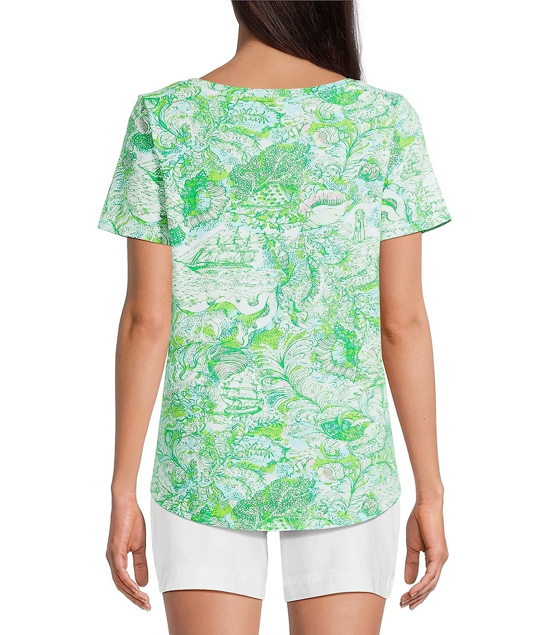 Lilly Pulitzer Key West Jersey Knit Ship To Shore Print Crew Neck Short Sleeve Tee Top