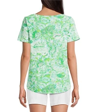 Lilly Pulitzer Key West Jersey Knit Ship To Shore Print Crew Neck Short Sleeve Tee Top