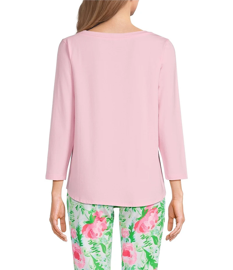 Lilly Pulitzer Key West Soft Blend Jersey Crew Neck 3/4 Sleeve Top