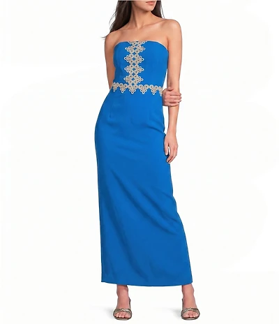 Lilly Pulitzer Kristella Crepe Back Satin Strapless Lace Trim Maxi Dress
