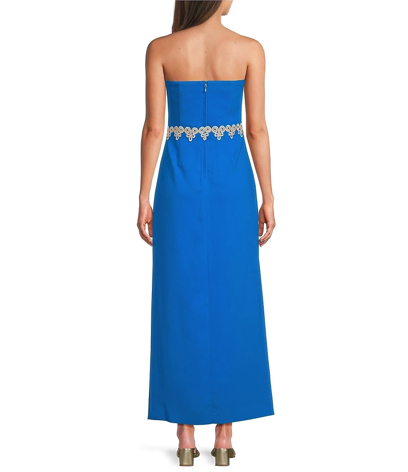 Lilly Pulitzer Kristella Crepe Back Satin Strapless Lace Trim Maxi Dress