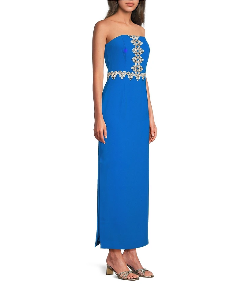 Lilly Pulitzer Kristella Crepe Back Satin Strapless Lace Trim Maxi Dress