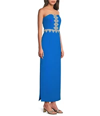 Lilly Pulitzer Kristella Crepe Back Satin Strapless Lace Trim Maxi Dress