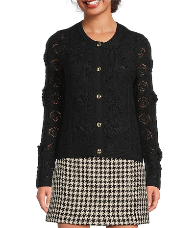 Lilly Pulitzer Lenalie Combed Cotton Knit Crew Neck Long Sleeve Cardigan
