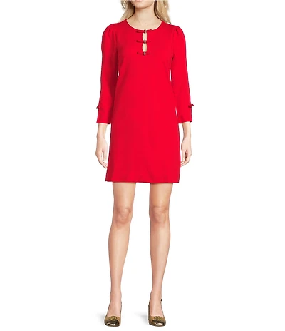 Lilly Pulitzer Leyland Crew Neck 3/4 Sleeve Rhinestone Bow Shift Dress