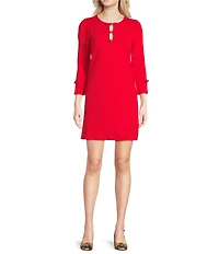 Lilly Pulitzer Leyland Crew Neck 3/4 Sleeve Rhinestone Bow Shift Dress