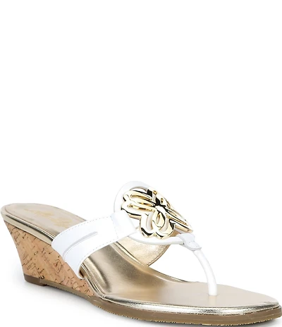 Lilly Pulitzer Lilly Leather Medallion Cork Wedge Thong Sandals