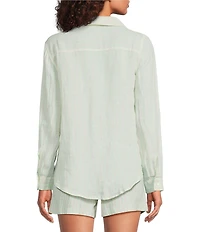 Lilly Pulitzer Linen Stripe Print Point Collar Long Sleeve Button Front Shirt
