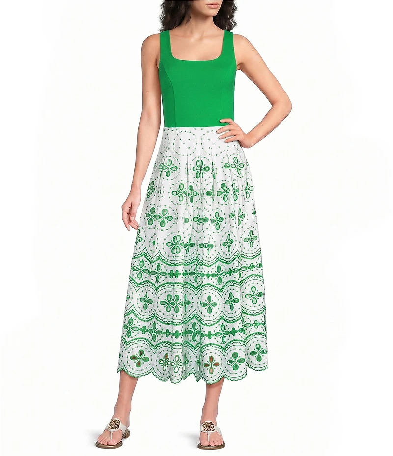 Lilly Pulitzer Lissette Square Neck Sleevless Eyelet Fit-And-Flare Midi Dress