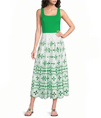 Lilly Pulitzer Lissette Square Neck Sleevless Eyelet Fit-And-Flare Midi Dress