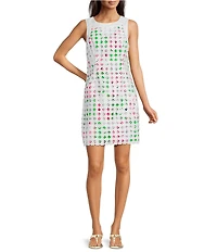Lilly Pulitzer Lyndon Stretch Poplin Crew Neck Sleeveless Lace Overlay Shift Dress