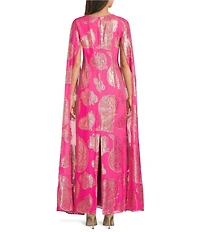 Lilly Pulitzer Madelyn Silk Metallic Paisley Boat Neck Cape Sleeve Maxi Caftan Dress