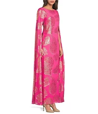 Lilly Pulitzer Madelyn Silk Metallic Paisley Boat Neck Cape Sleeve Maxi Caftan Dress