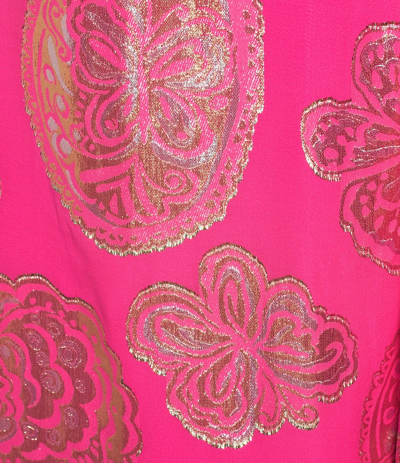 Lilly Pulitzer Madelyn Silk Metallic Paisley Boat Neck Cape Sleeve Maxi Caftan Dress