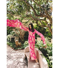 Lilly Pulitzer Madelyn Silk Metallic Paisley Boat Neck Cape Sleeve Maxi Caftan Dress