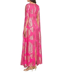 Lilly Pulitzer Madelyn Silk Metallic Paisley Boat Neck Cape Sleeve Maxi Caftan Dress