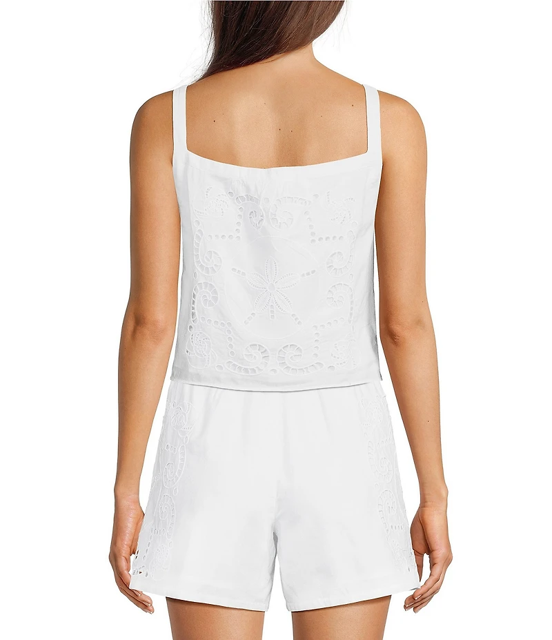Lilly Pulitzer Maisey Cambric Eyelet Square Neck Sleeveless Blouse