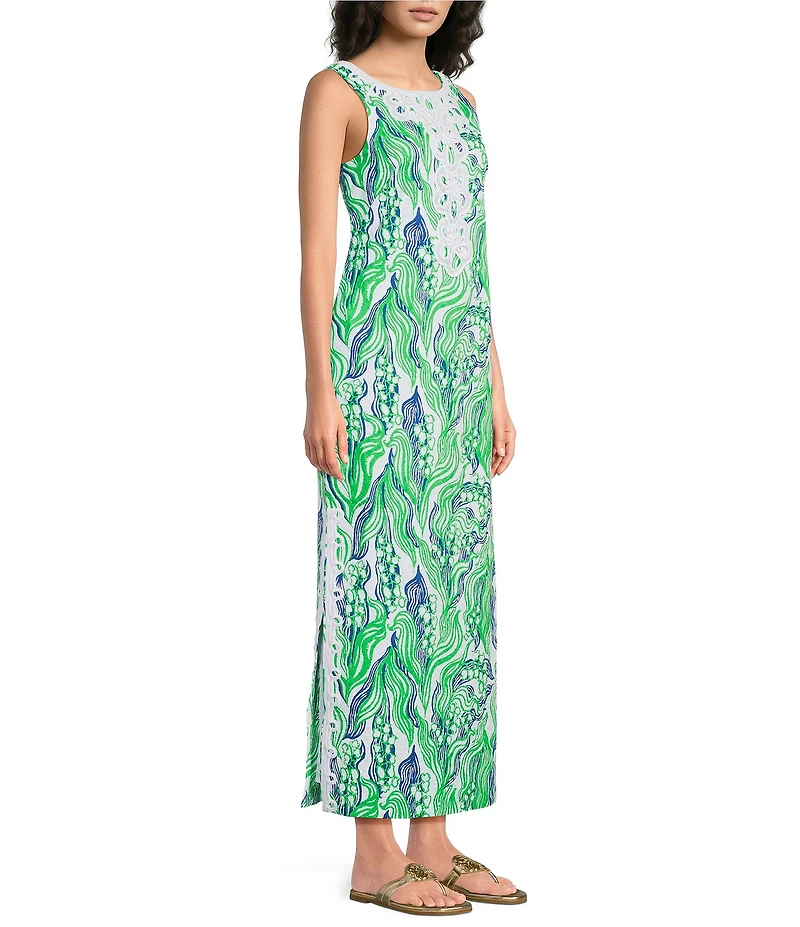 Lilly Pulitzer Marleigh Stretch Butterfly Jacquard Lace Trim Round Neck Sleeveless Midi Shift Dress