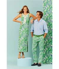 Lilly Pulitzer Marleigh Stretch Butterfly Jacquard Lace Trim Round Neck Sleeveless Midi Shift Dress