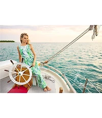 Lilly Pulitzer Marleigh Stretch Butterfly Jacquard Lace Trim Round Neck Sleeveless Midi Shift Dress