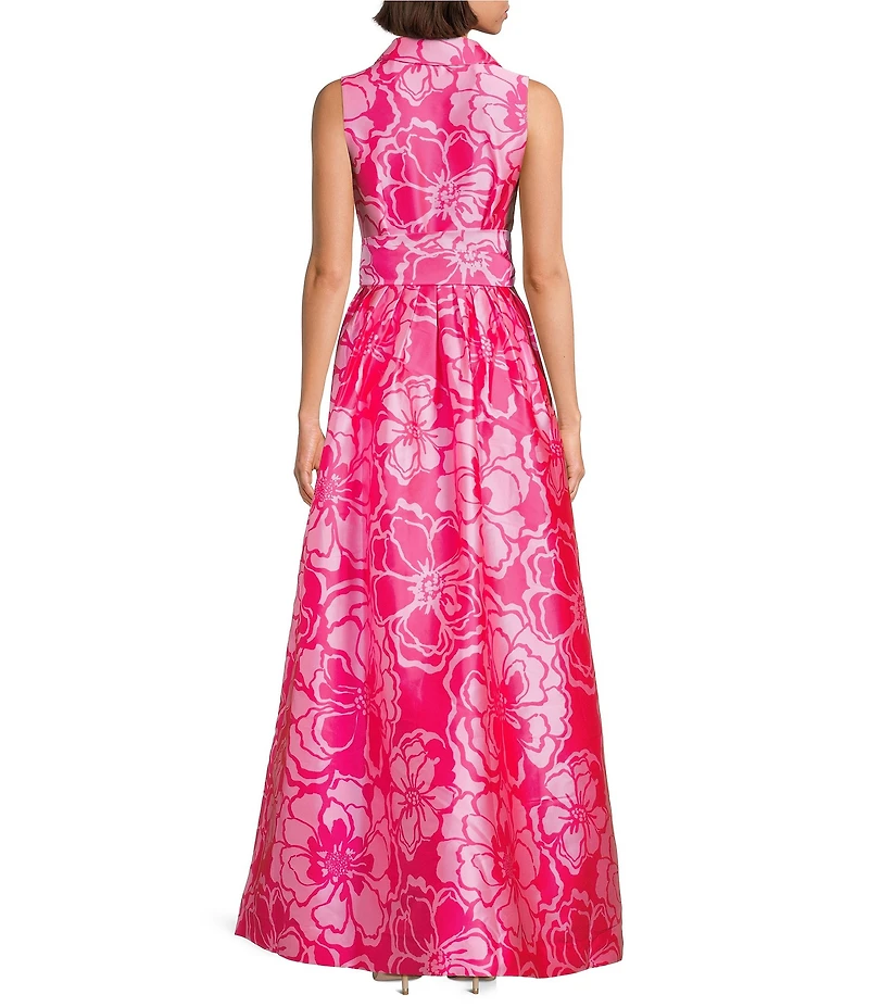 Lilly Pulitzer Marria Printed Satin Jacquard Point Collar Neck Sleeveless TIe Waist Maxi Dress