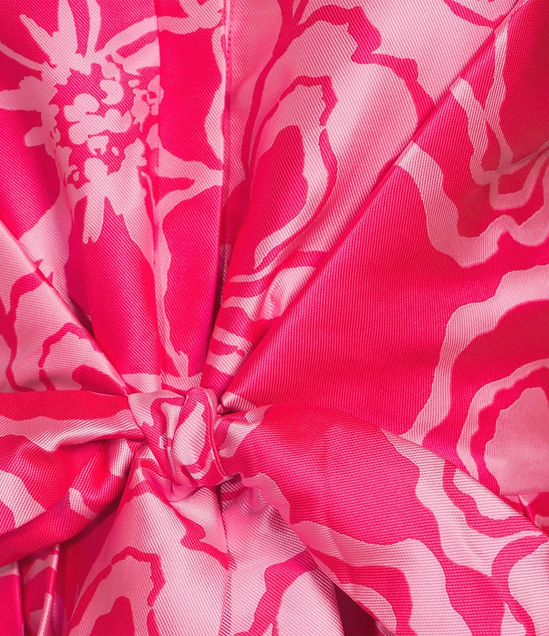 Lilly Pulitzer Marria Printed Satin Jacquard Point Collar Neck Sleeveless TIe Waist Maxi Dress