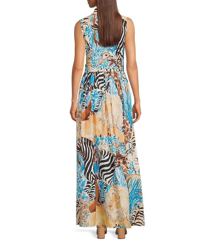 Lilly Pulitzer Marria Stretch Lilys Zoo Print Notch Collar Sleeveless Fit-And-Flare Maxi Dress
