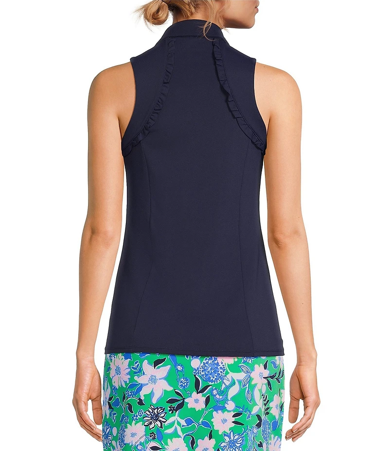 Lilly Pulitzer Martina Luxletic Knit Collared V-Neck Sleeveless Ruffle Top