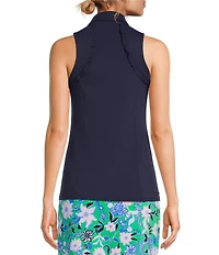 Lilly Pulitzer Martina Luxletic Knit Collared V-Neck Sleeveless Ruffle Top