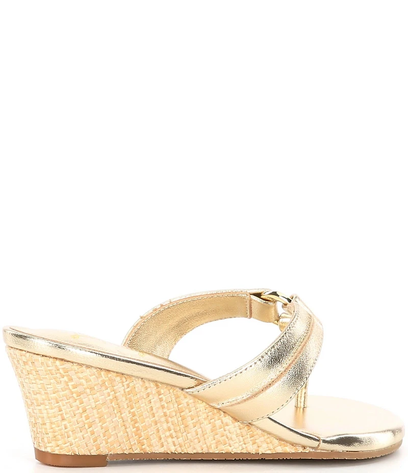 Lilly Pulitzer McKim Leather O-Ring Hardware Wedge Thong Sandals