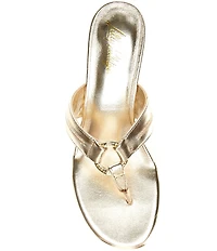 Lilly Pulitzer McKim Leather O-Ring Hardware Wedge Thong Sandals