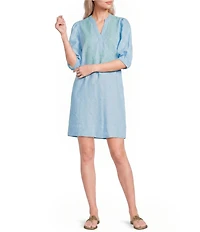 Lilly Pulitzer Mialeigh Embroidered Split V-Neck Elbow Sleeve Dress