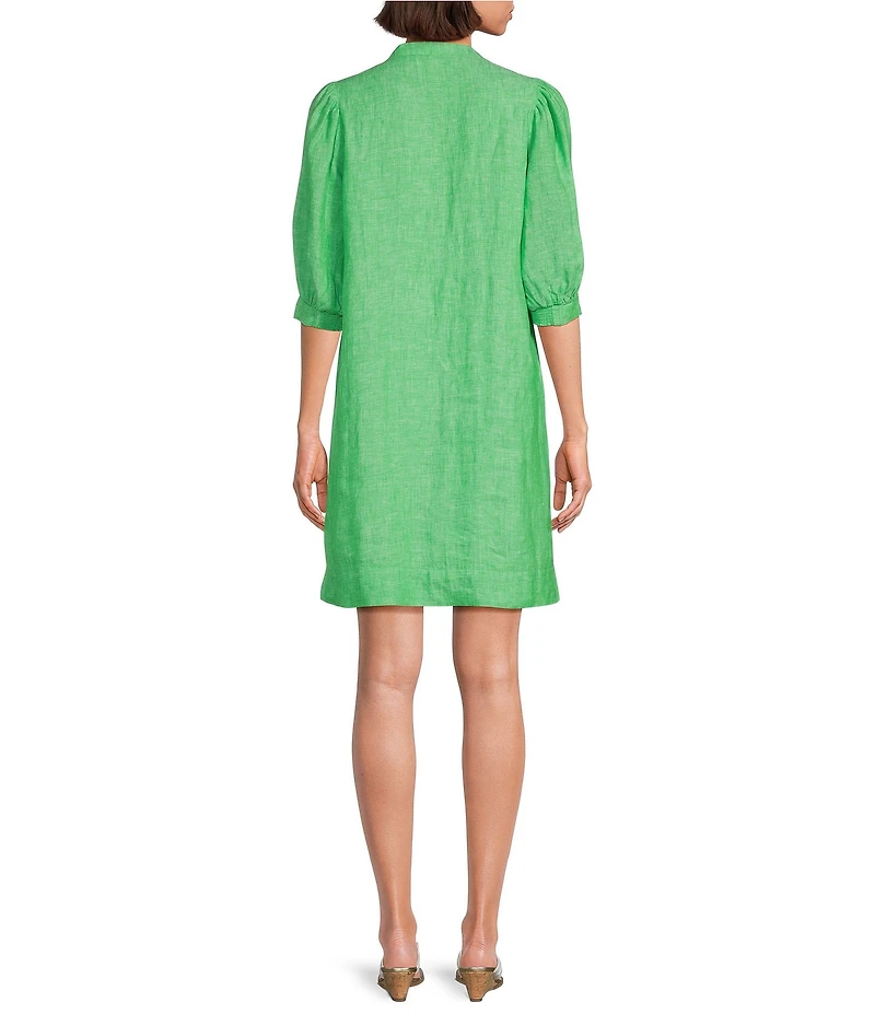 Lilly Pulitzer Mialeigh Linen Notch V-Neck Elbow Sleeve Popover Dress