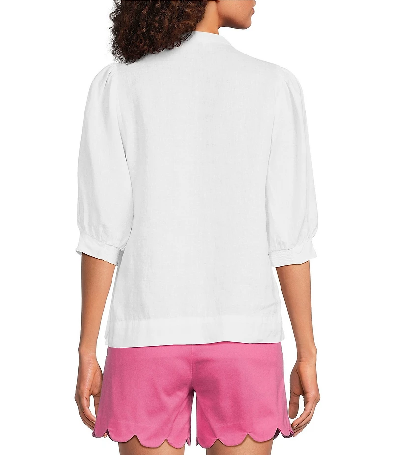 Lilly Pulitzer Mialeigh Linen Notch V-Neck Elbow Sleeve Top