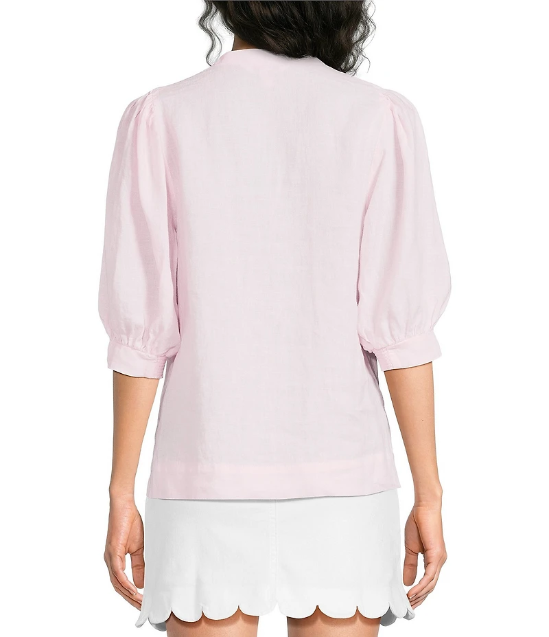 Lilly Pulitzer Mialeigh Linen Notch V-Neck Elbow Sleeve Top