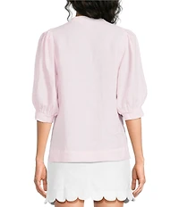 Lilly Pulitzer Mialeigh Linen Notch V-Neck Elbow Sleeve Top
