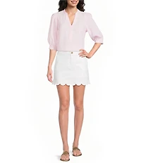 Lilly Pulitzer Mialeigh Linen Notch V-Neck Elbow Sleeve Top