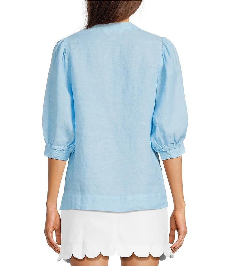 Lilly Pulitzer Mialeigh Linen Notch V-Neck Elbow Sleeve Top
