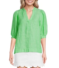Lilly Pulitzer Mialeigh Linen Notch V-Neck Elbow Sleeve Top