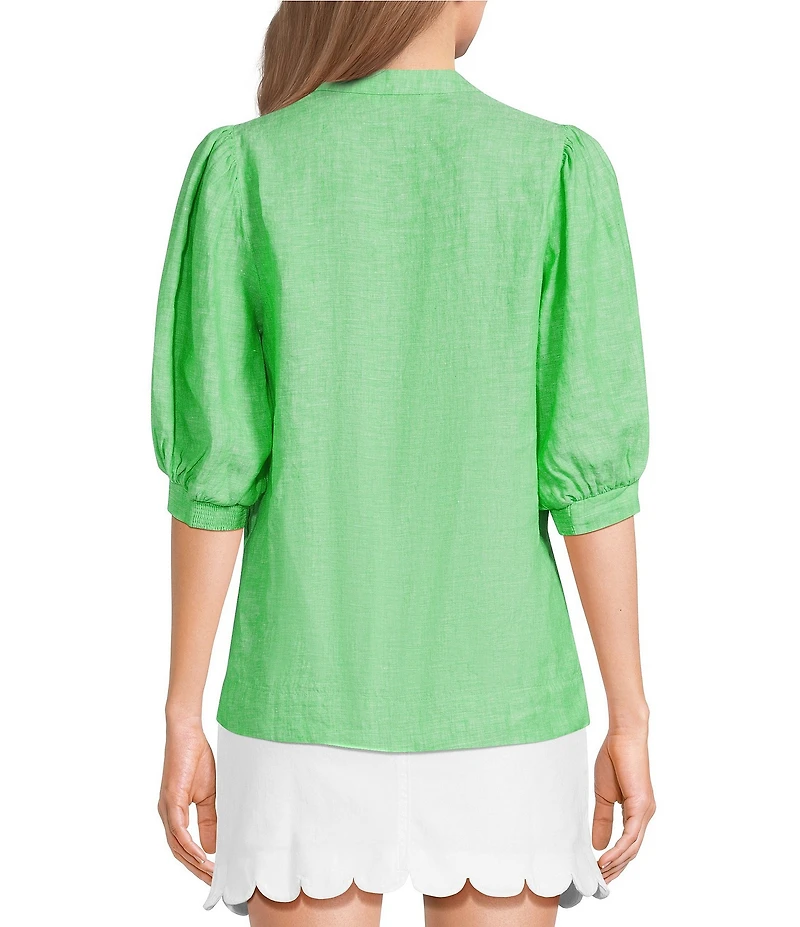 Lilly Pulitzer Mialeigh Linen Notch V-Neck Elbow Sleeve Top