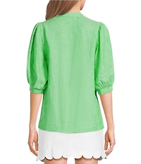 Lilly Pulitzer Mialeigh Linen Notch V-Neck Elbow Sleeve Top