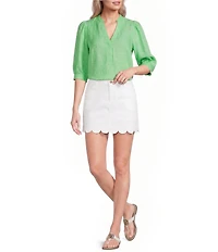 Lilly Pulitzer Mialeigh Linen Notch V-Neck Elbow Sleeve Top