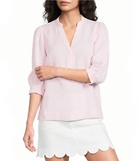 Lilly Pulitzer Mialeigh Linen Notch V-Neck Elbow Sleeve Top