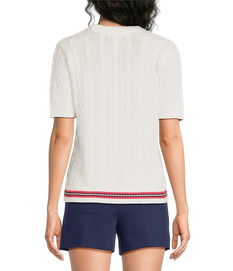 Lilly Pulitzer Miko Cable Knit Crew Neck Short Sleeve Lobster Motif Embroidery Top