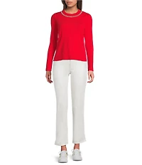 Lilly Pulitzer Morgan Combed Cotton Crew Neck Long Sleeve Peral Trim Sweater