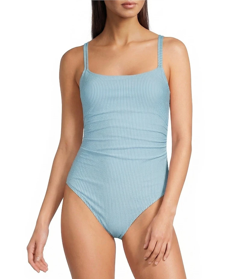 Lilly Pulitzer Napili Capri Blue Seersucker Stripe One Piece Swimsuit