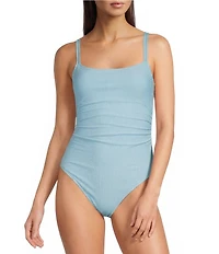 Lilly Pulitzer Napili Capri Blue Seersucker Stripe One Piece Swimsuit
